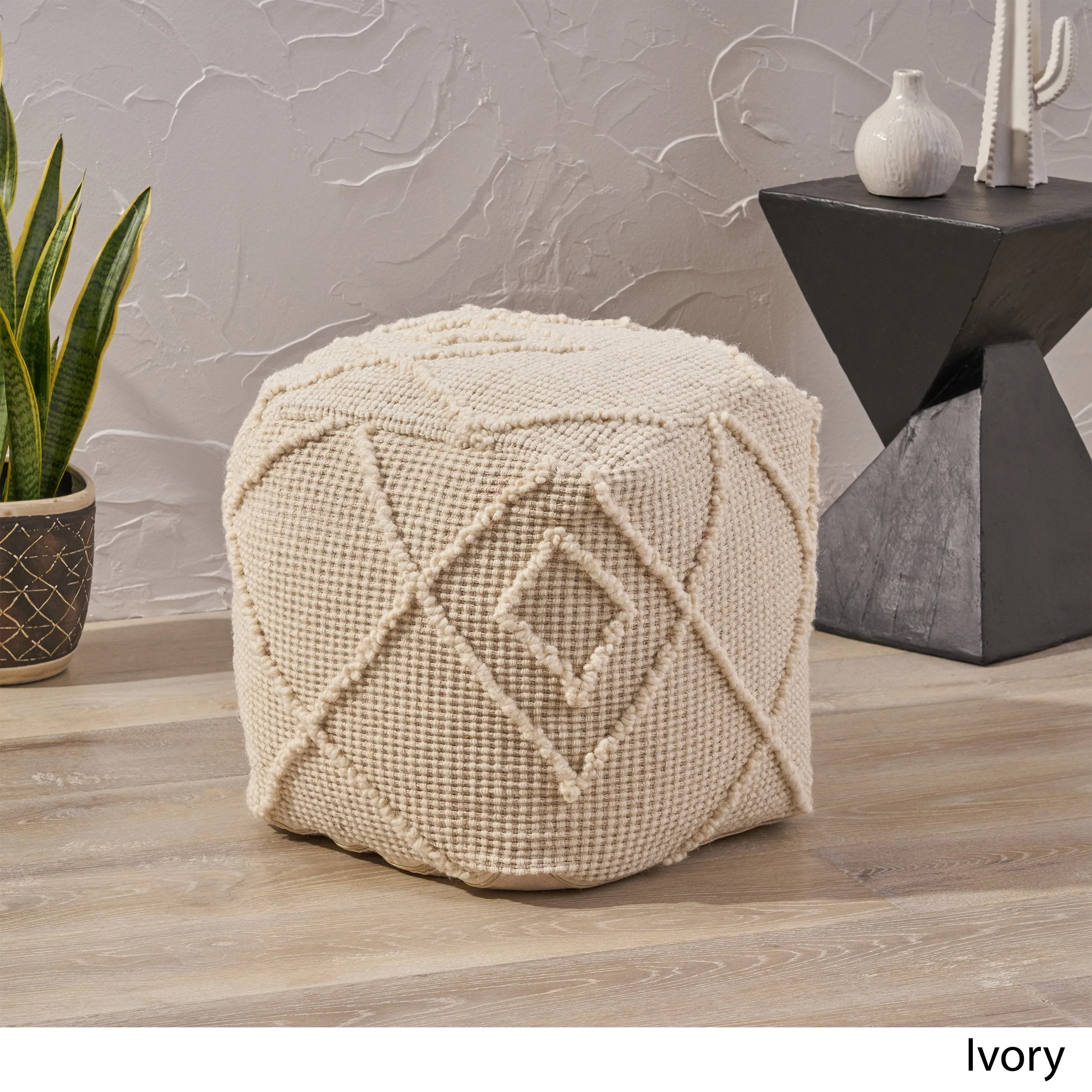 Boho Wool and Cotton Ottoman Pouf - NH223903