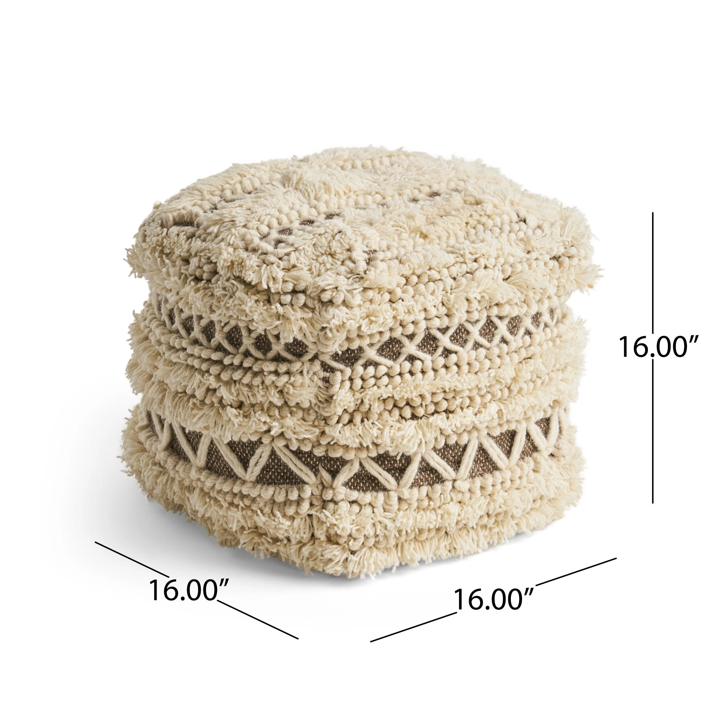 Boho Wool and Cotton Ottoman Pouf - NH313903