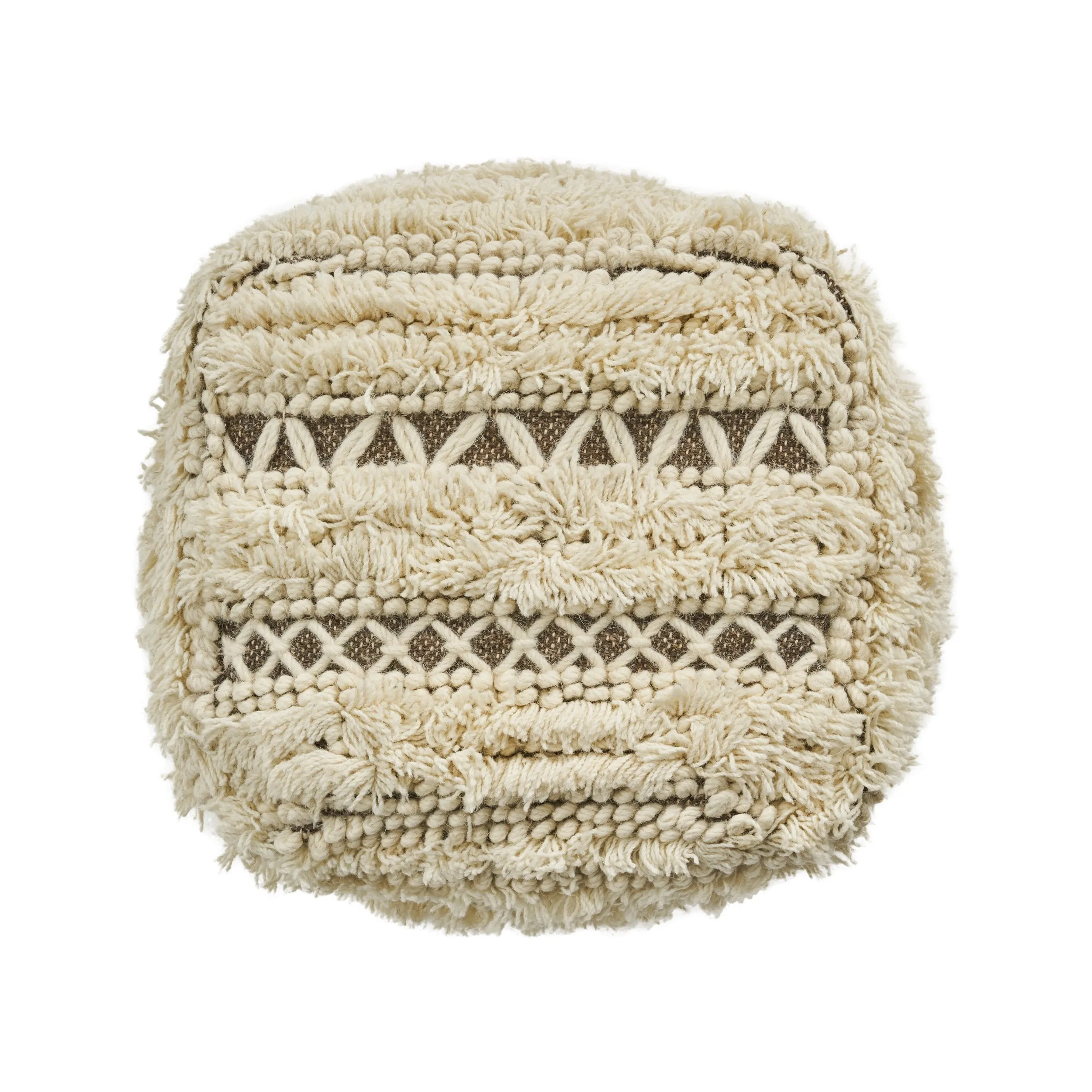 Boho Wool and Cotton Ottoman Pouf - NH313903