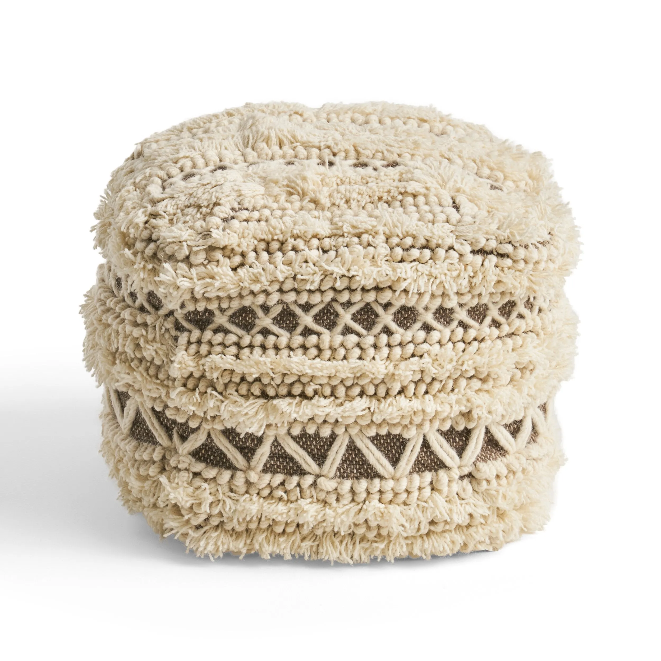 Boho Wool and Cotton Ottoman Pouf - NH313903