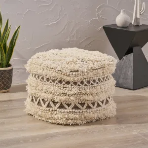 Boho Wool and Cotton Ottoman Pouf - NH313903