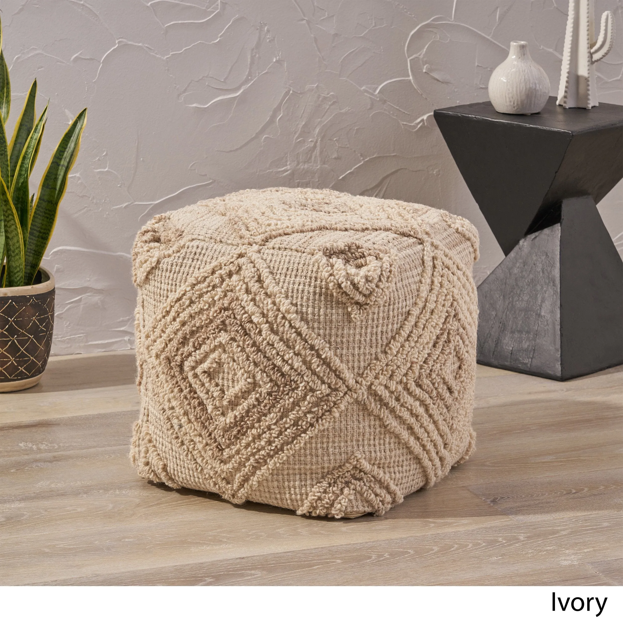 Boho Wool and Cotton Ottoman Pouf - NH323903