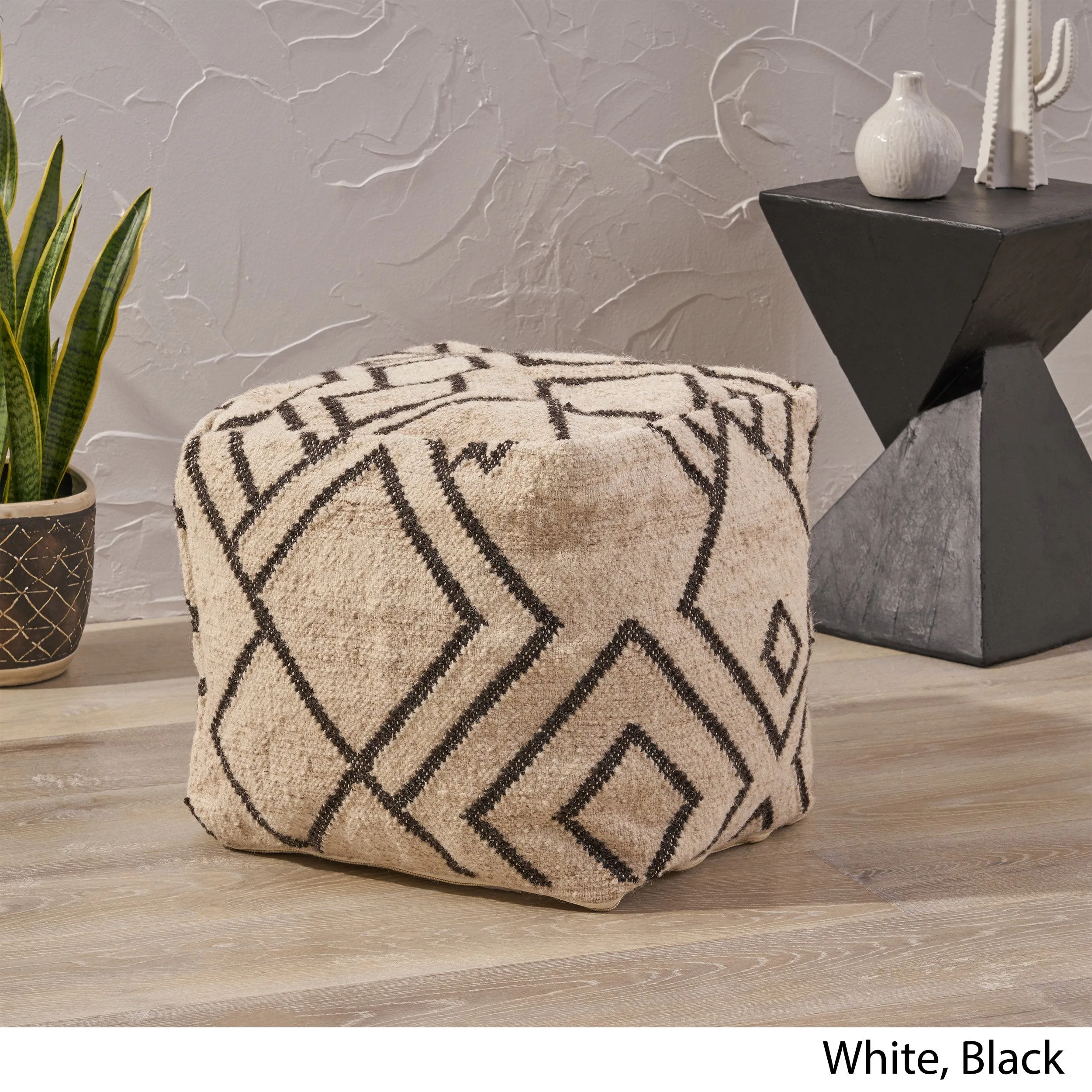 Boho Wool and Cotton Ottoman Pouf - NH633903