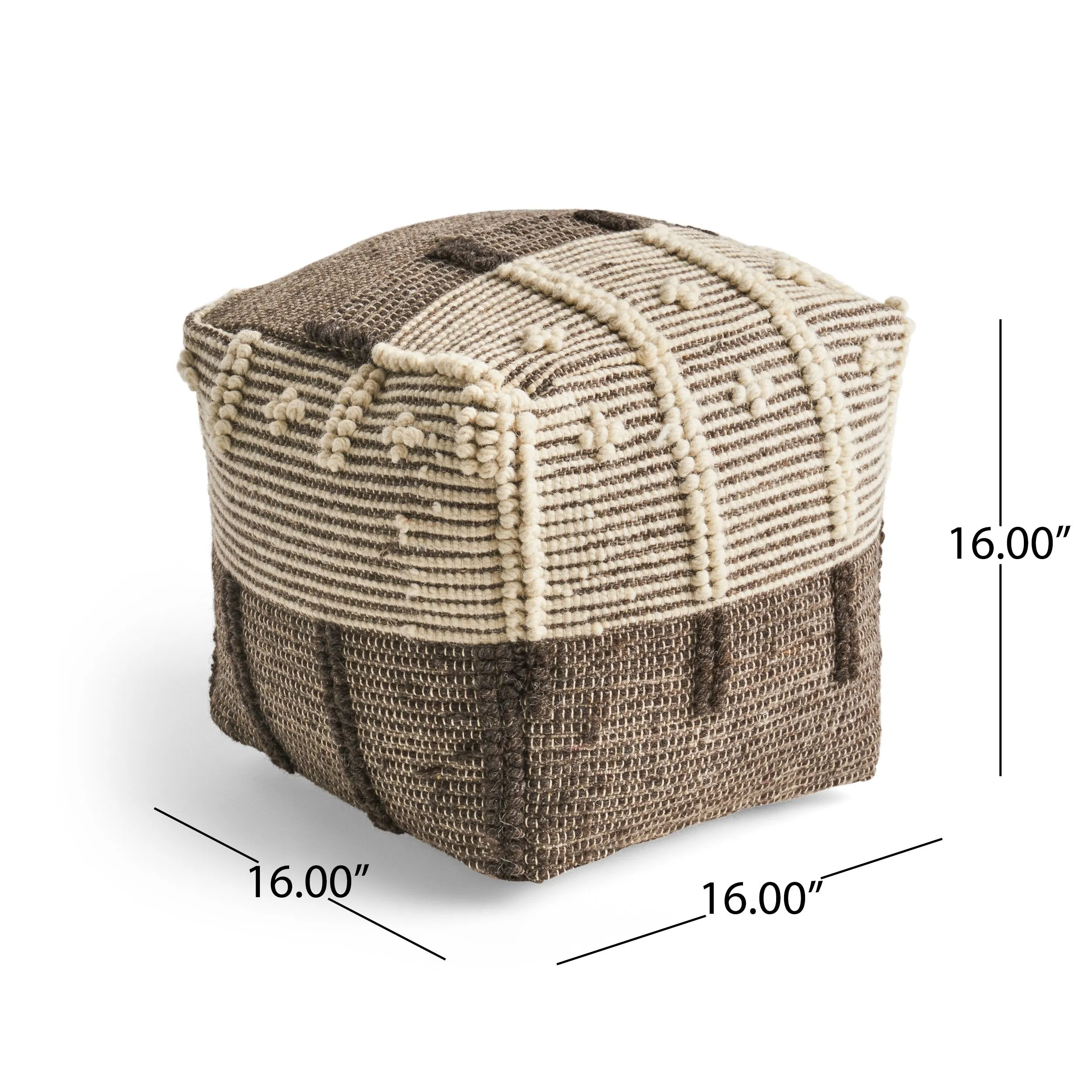 Boho Wool and Cotton Ottoman Pouf - NH803903