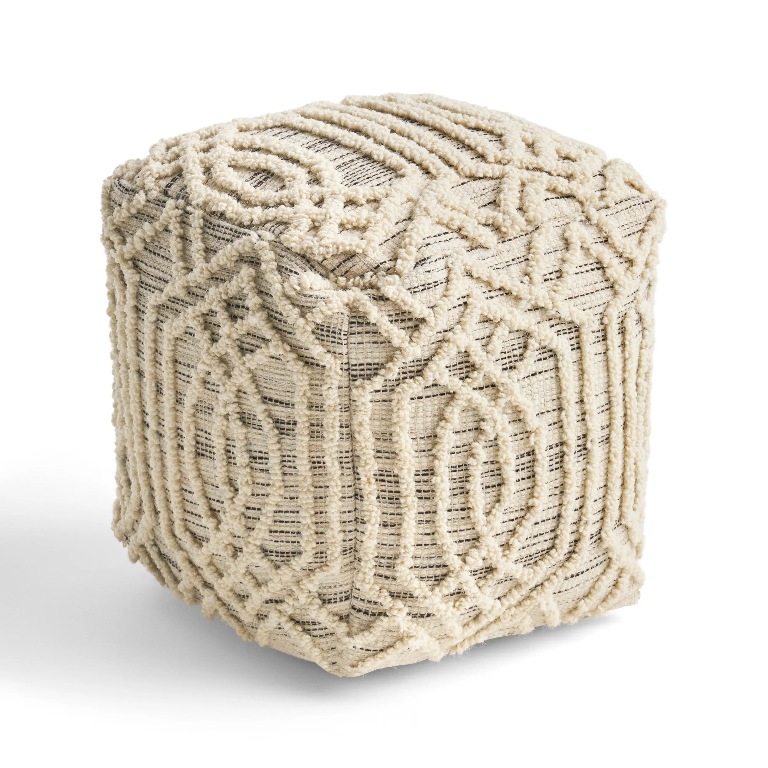 Boho Wool and Cotton Ottoman Pouf - NH813903