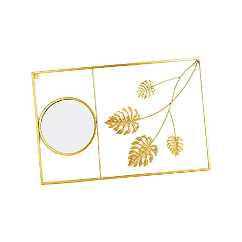 CALANDIS® Metal Leaf Wall Art Decorative Mirror Background for Home Living Room Office Monstera | 1 Metal Wall Decor 1 Mirror