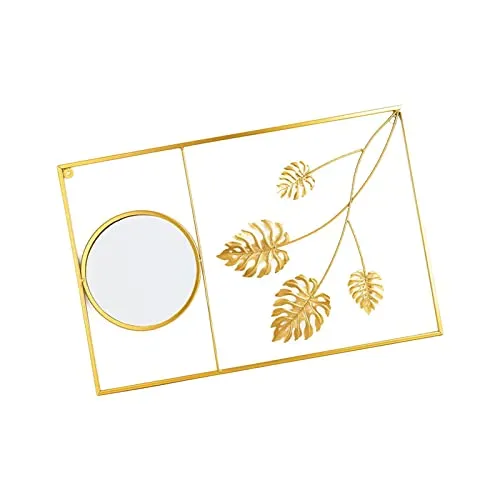 CALANDIS® Metal Leaf Wall Art Decorative Mirror Background for Home Living Room Office Monstera | 1 Metal Wall Decor 1 Mirror