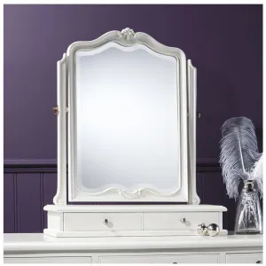 Chic Chalk White French Hand Carved Arched Dressing Table Mirror