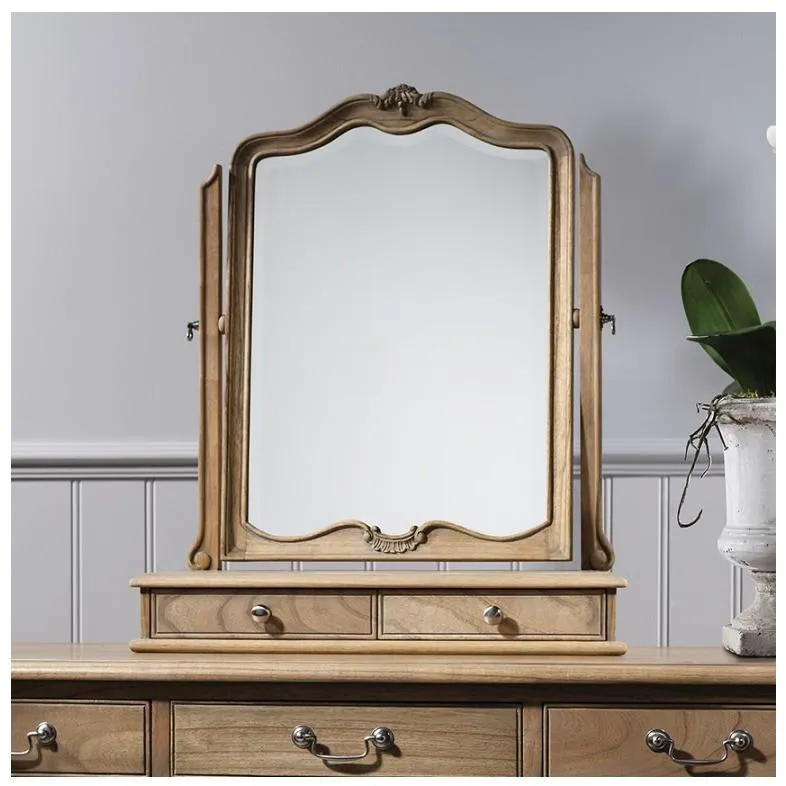 Chic Weathered Wood French Hand Carved Arched Dressing Table Mirror