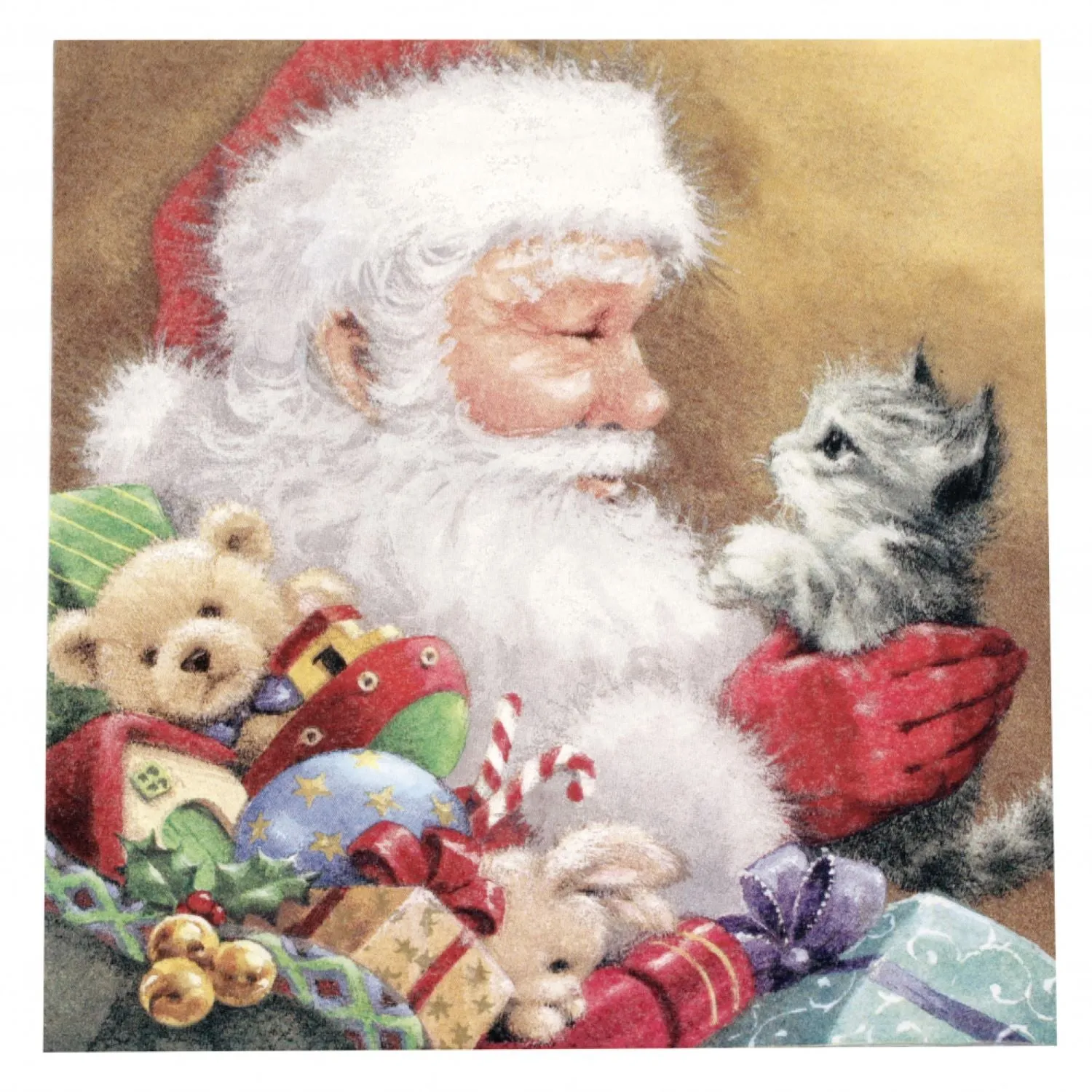 Christmas Paper Napkins Santa with Kitten