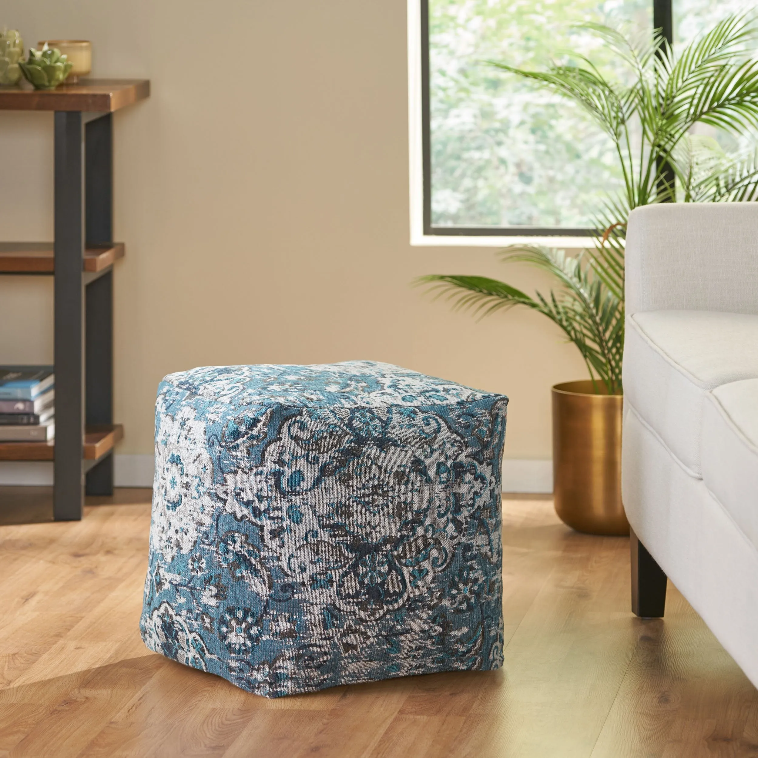 Concho Handcrafted Boho Fabric Cube Pouf