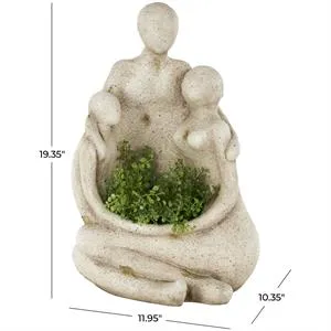 Cream Polystone Family Sitting Planter