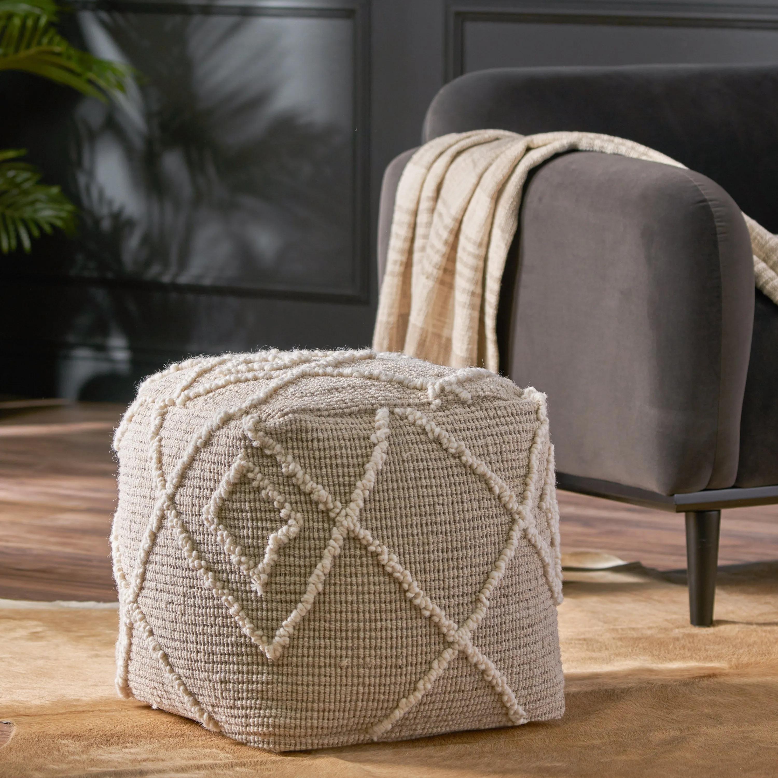 Cristina Boho Wool and Cotton Ottoman Pouf