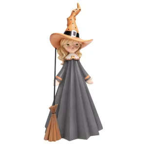 December Diamonds Candy Corn Halloween 21" Witch Girl With Broom.