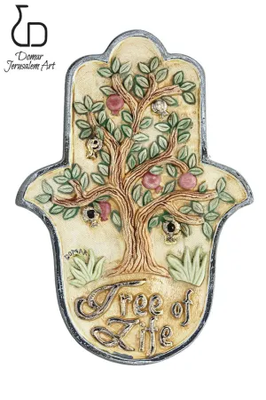 Domar Craftsmanship Art Jerusalem Hamsa tree of life 25 x 18cm