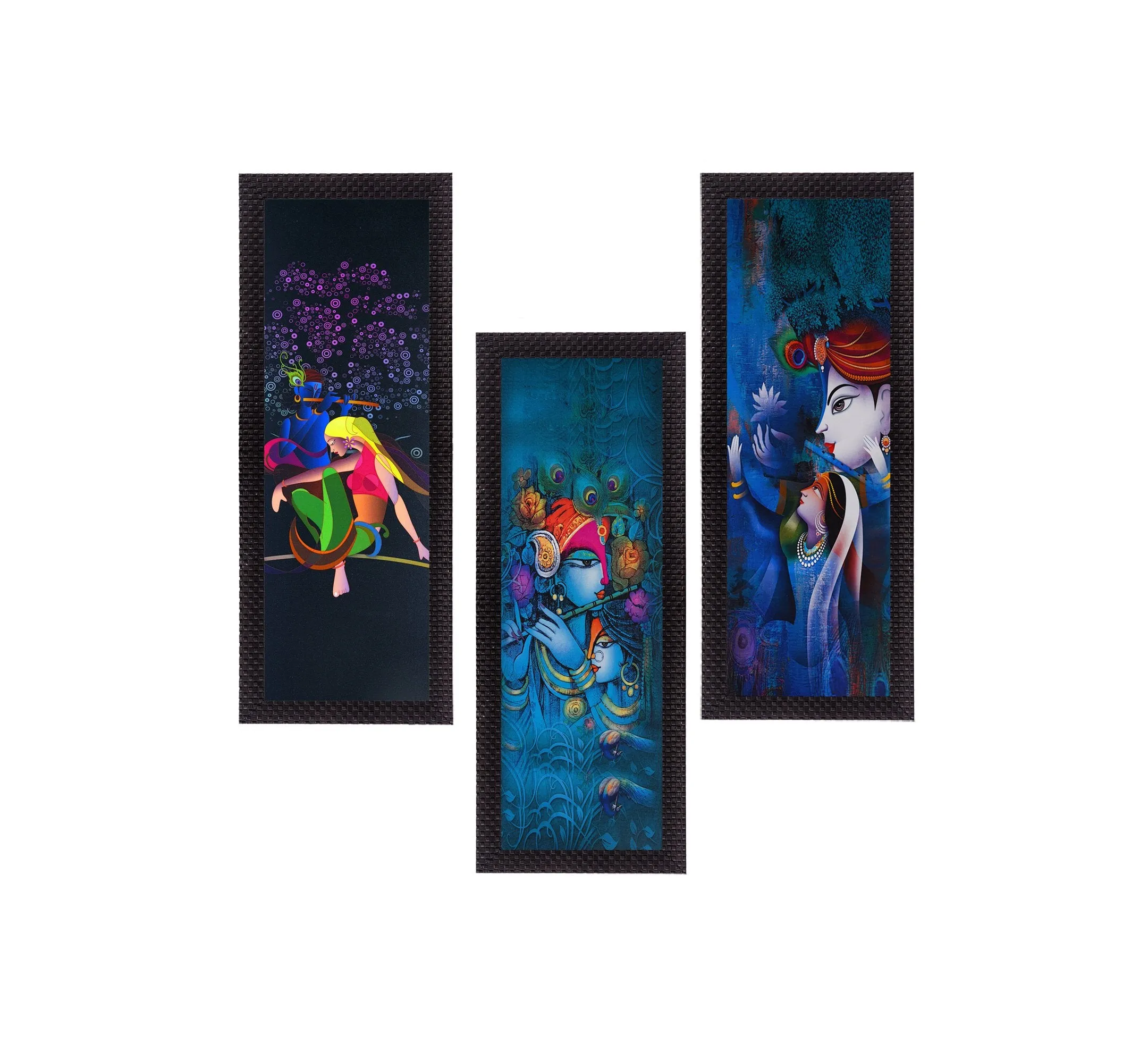 eCraftIndia 'Radha Krishna' UV Art Painting (Synthetic Wood, 53 cm x 41 cm, Set of 3, Satin Matt Texture, C3FPB2167), Multicolour