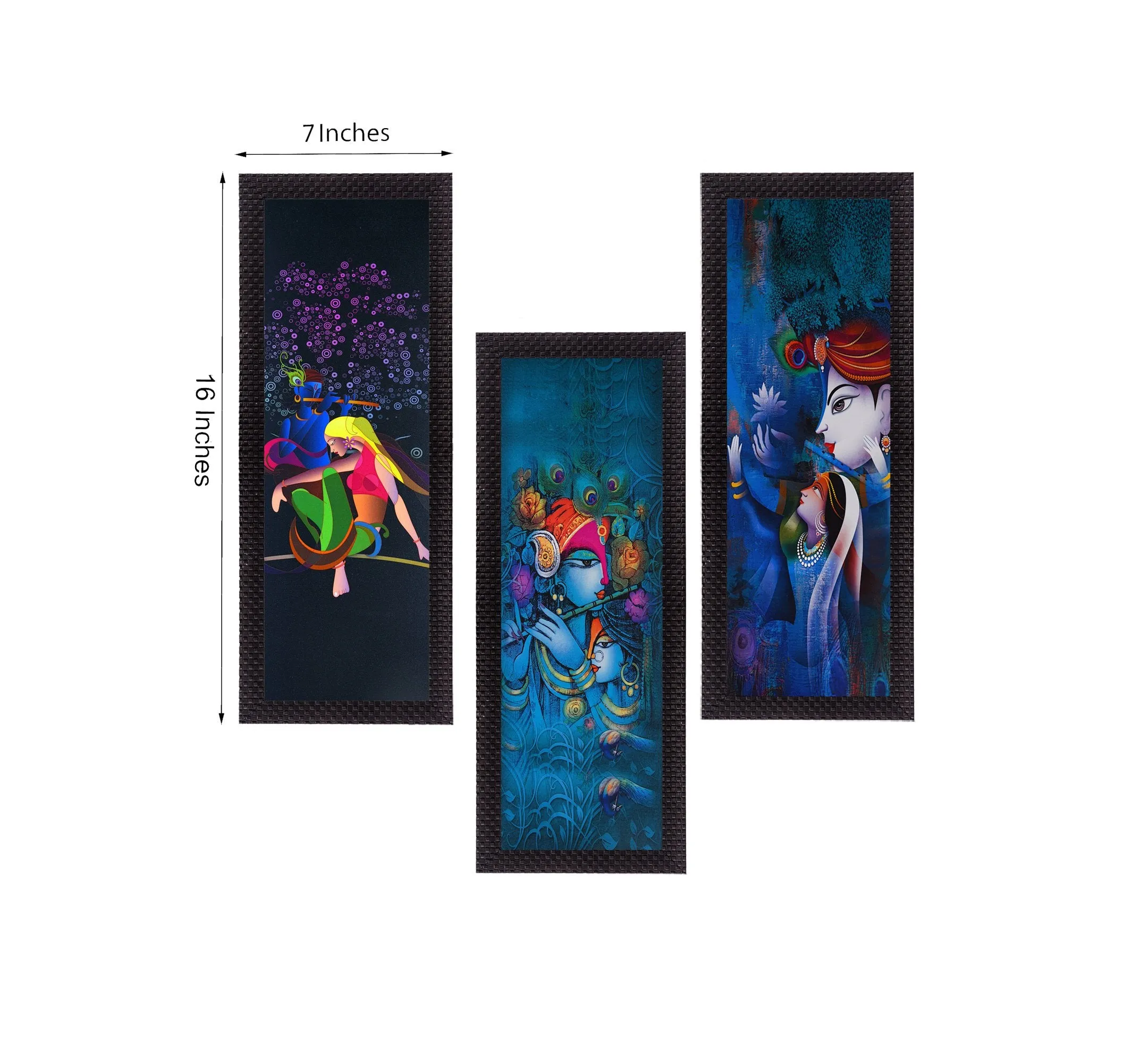 eCraftIndia 'Radha Krishna' UV Art Painting (Synthetic Wood, 53 cm x 41 cm, Set of 3, Satin Matt Texture, C3FPB2167), Multicolour