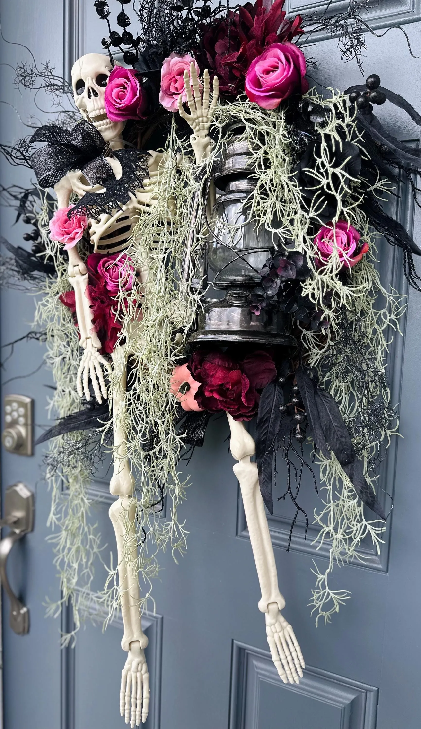 Eerie Skeleton Halloween Wreath with Lantern