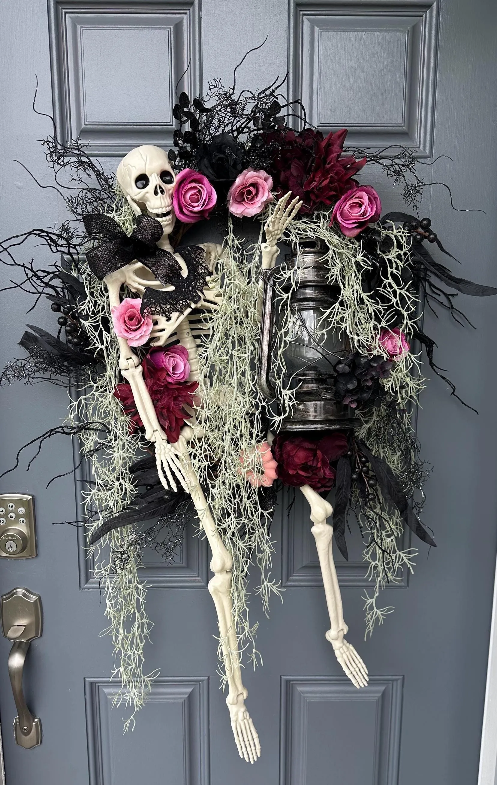 Eerie Skeleton Halloween Wreath with Lantern