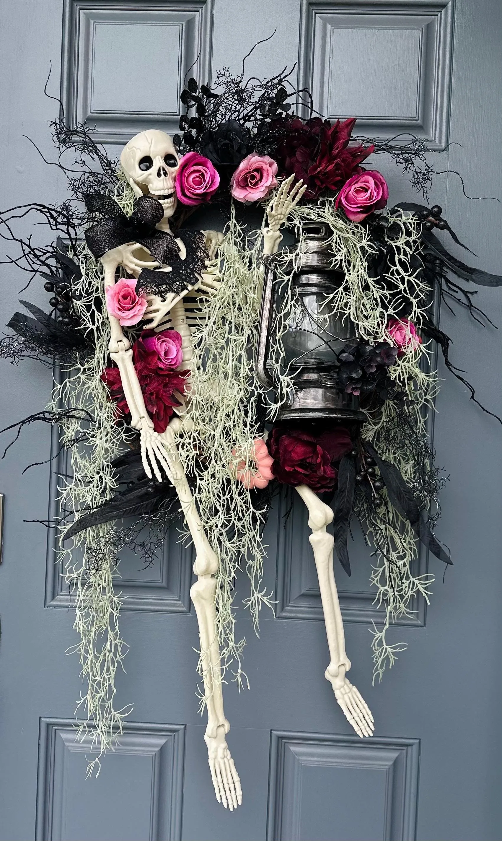 Eerie Skeleton Halloween Wreath with Lantern