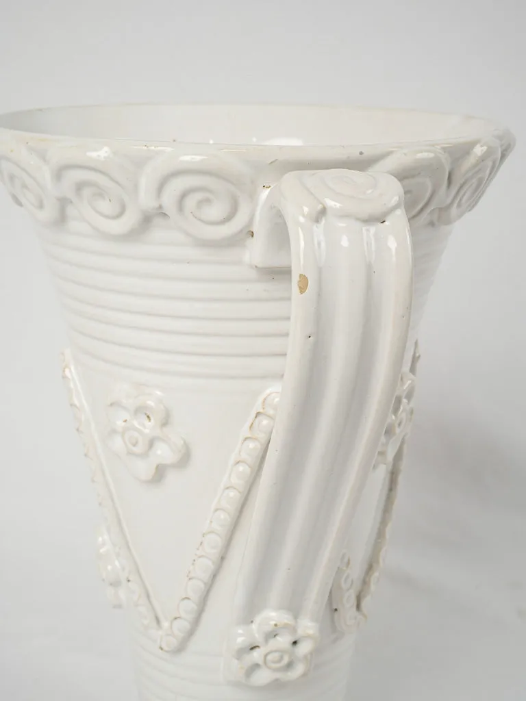 Elegant flared Émile Tessier vase w/ zigzag garlands & flowers 11"