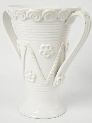 Elegant flared Émile Tessier vase w/ zigzag garlands & flowers 11"