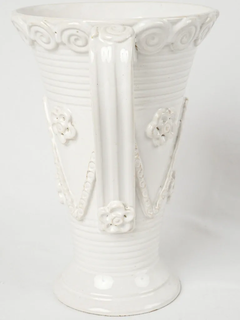 Elegant flared Émile Tessier vase w/ zigzag garlands & flowers 11"