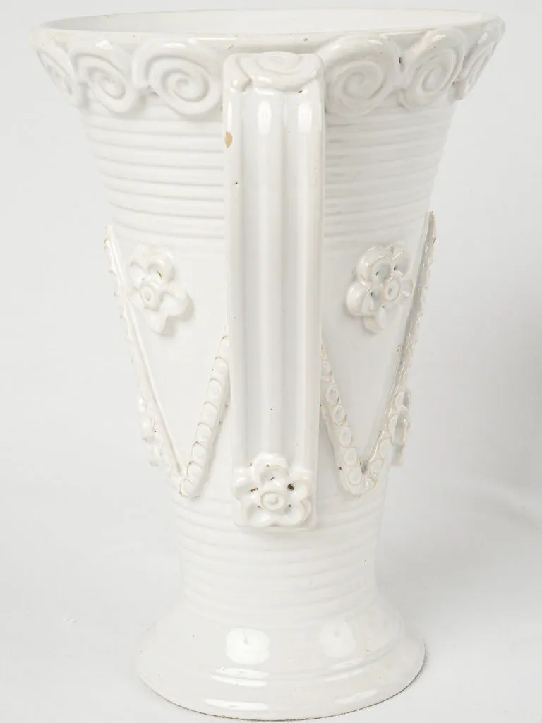 Elegant flared Émile Tessier vase w/ zigzag garlands & flowers 11"