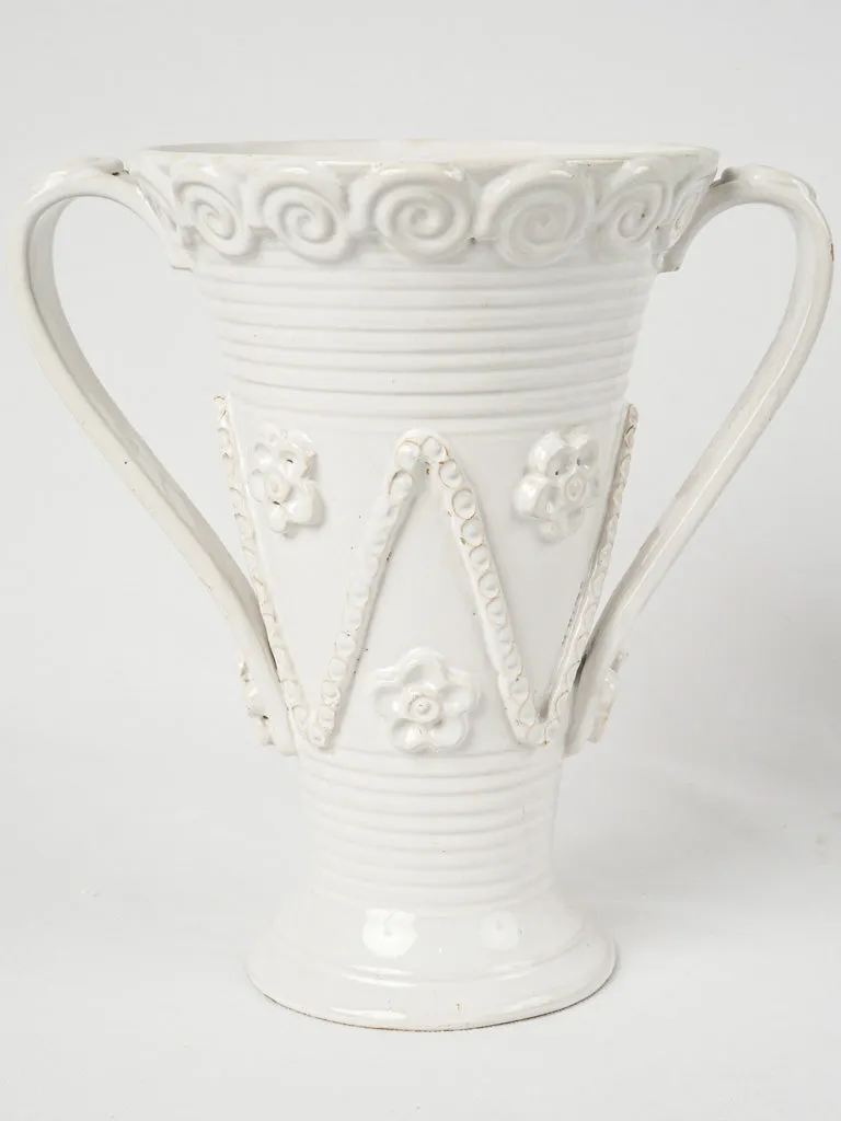 Elegant flared Émile Tessier vase w/ zigzag garlands & flowers 11"