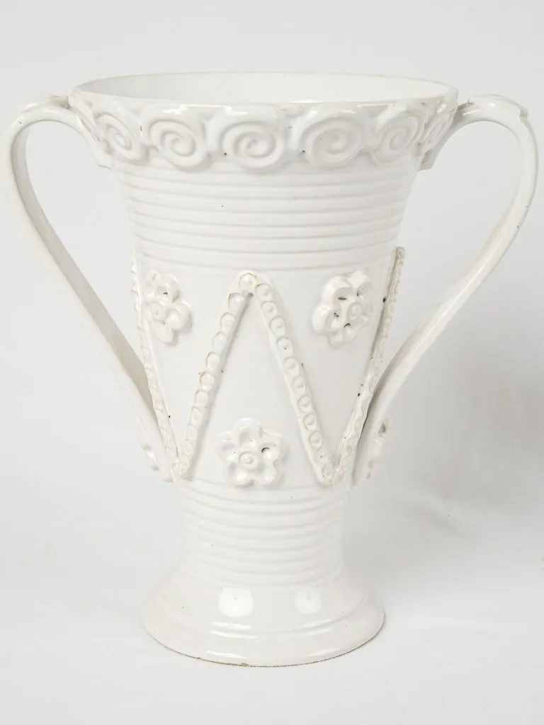 Elegant flared Émile Tessier vase w/ zigzag garlands & flowers 11"