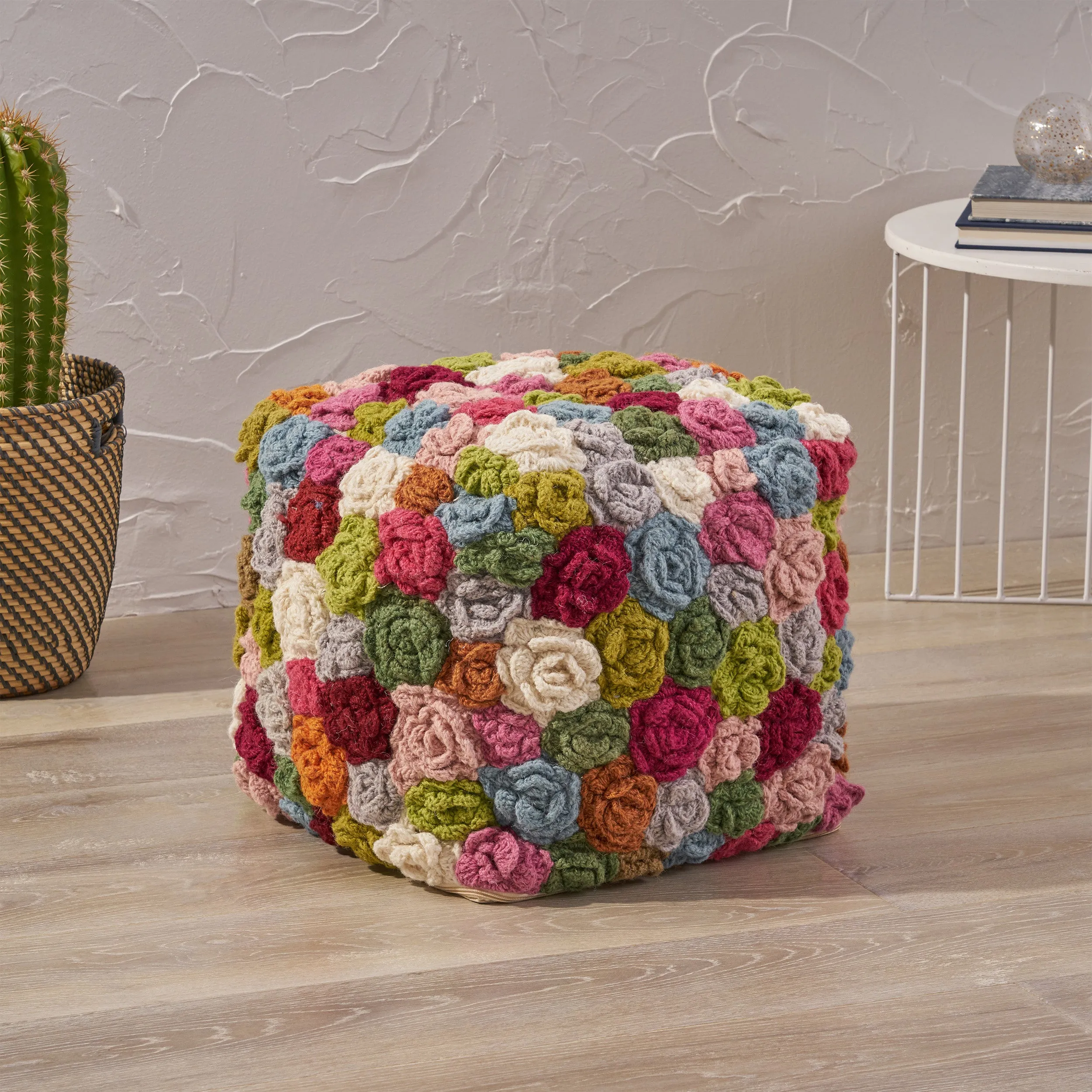 Ellyanna Boho Wool Ottoman Pouf