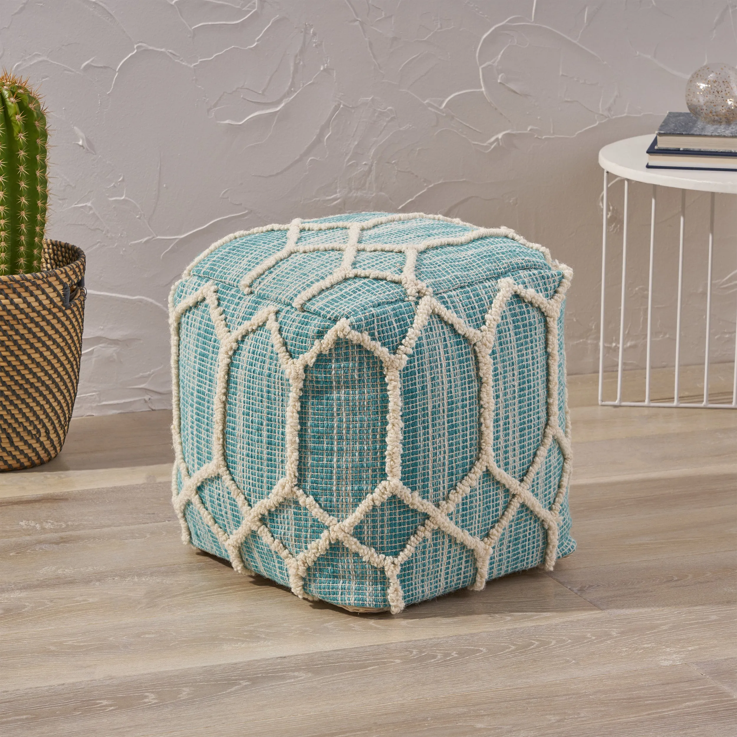 Erza Boho Wool and Cotton Ottoman Pouf