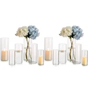 essential Decoration Clear Glass Cylinder Vases Set of 12 Bulk Flower Vase for Wedding Table Centerpieces 6', 8' & 10'H Clear M L XL