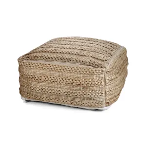 Evangelynn Boho Fabric Rattan Square Pouf