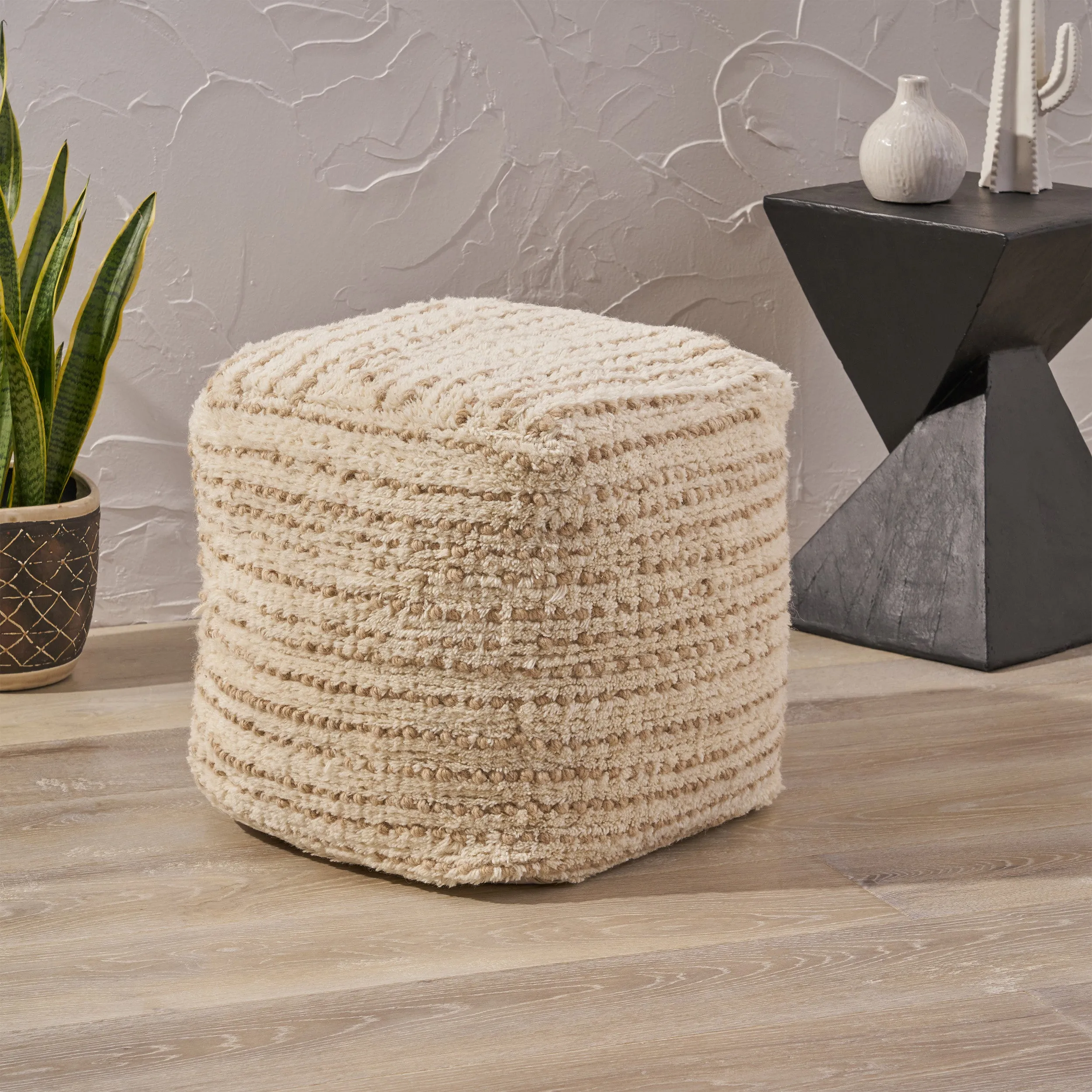 Ewelina Boho Wool and Cotton Ottoman Pouf