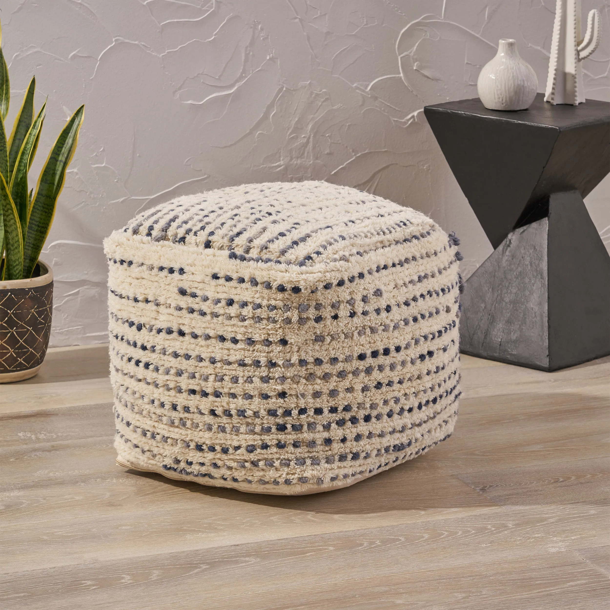 Ewelina Boho Wool and Cotton Ottoman Pouf