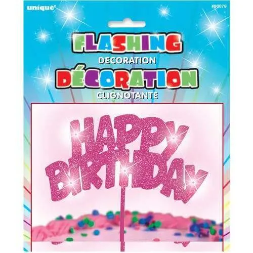 Flashing Pink Happy Birthday Cake Topper (1ct)