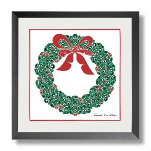 Frog Wreath - Holiday Giclée - Framed Art Print