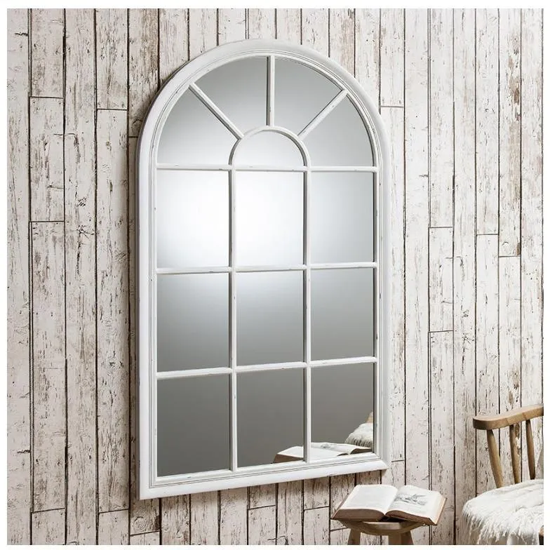 Fulshaw Aged White Arched Window Wall Mirror