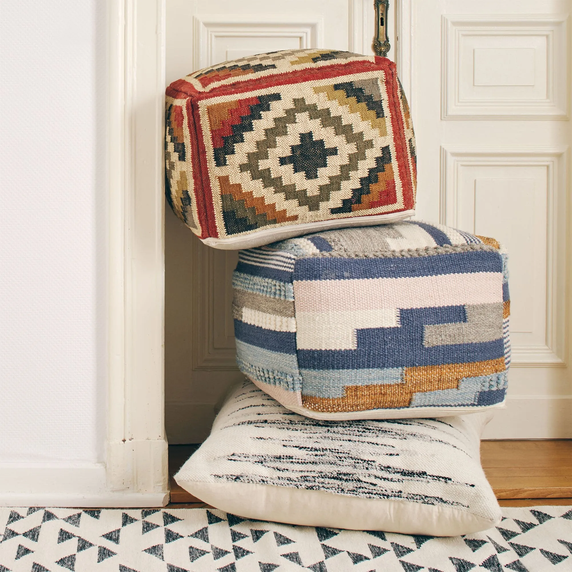 Gandaki Jute Pouffe [Rust orange/Sand/Olive green]