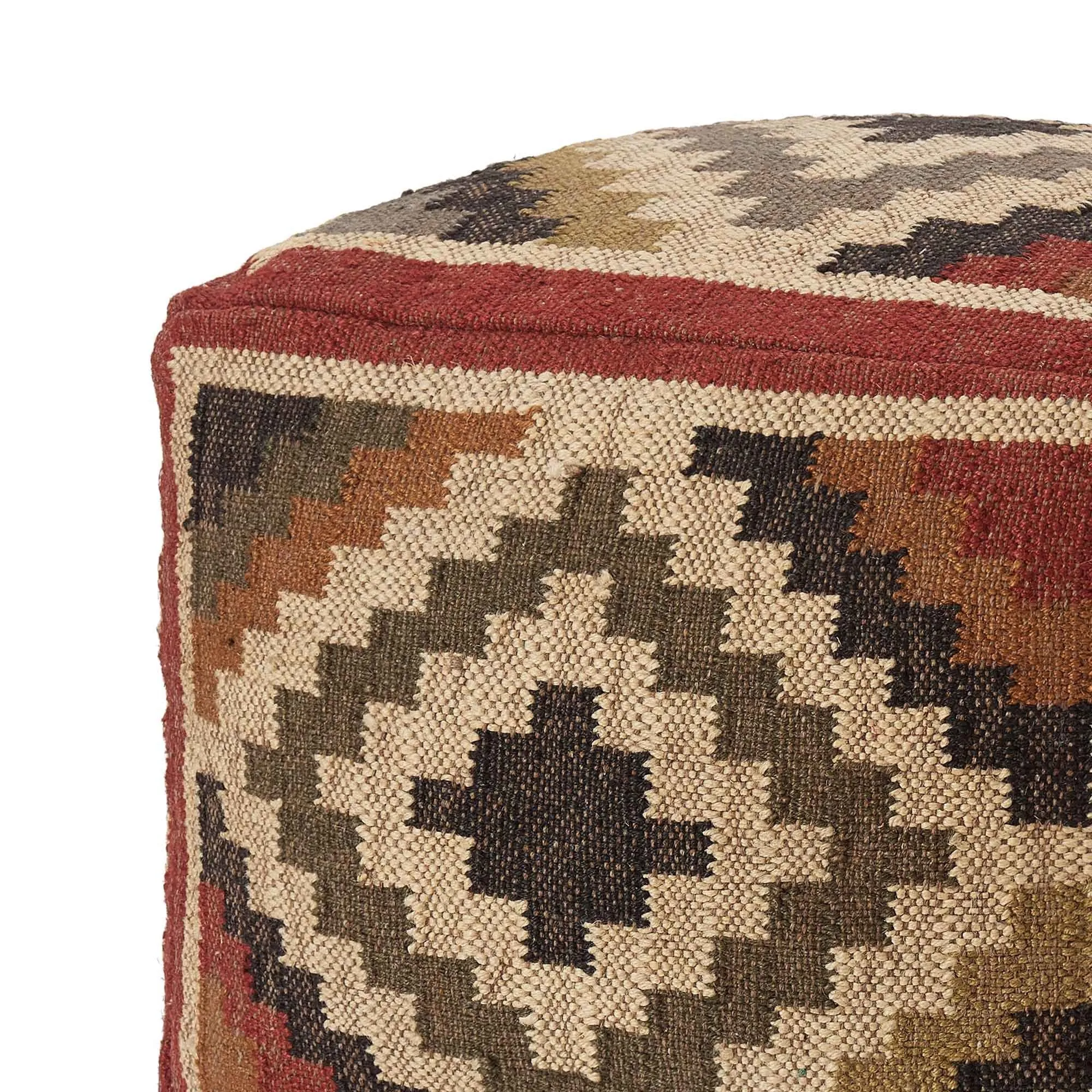 Gandaki Jute Pouffe [Rust orange/Sand/Olive green]