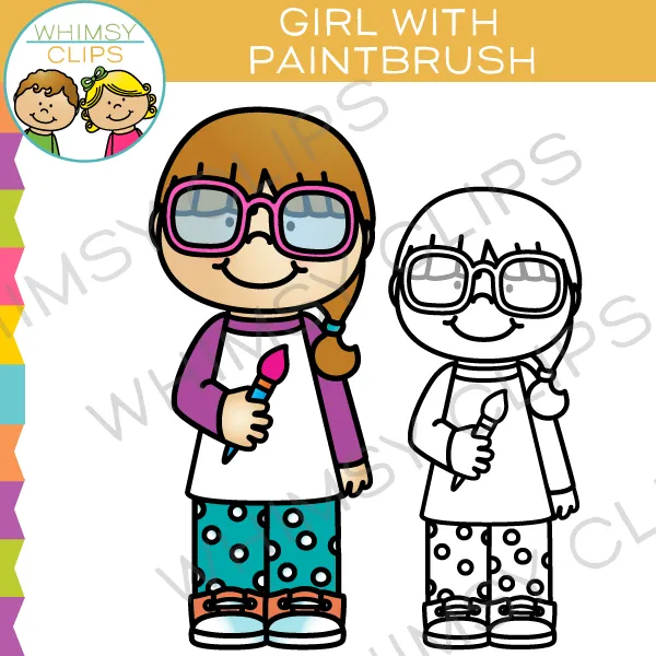 Girl with Paintbrush Clip Art