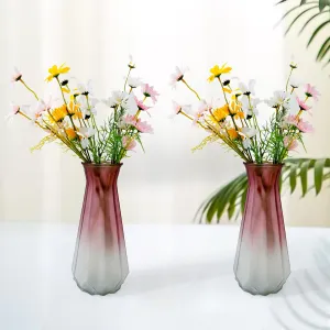 Gleevers Glass Vase for Home Decor (2Pcs- 30cm) |Center Table Decorative Items| Flower Vases for Home Decor| Dining Table Decorative Items| Transparent Flower Vase for Living Room, Bookshelf- Red