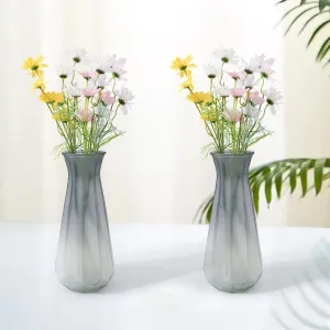 Gleevers Glass Vase for Home Decor (2Pcs- 30cm) |Center Table Decorative Items| Flower Vases for Home Decor| Dining Table Decorative Items| Transparent Flower Vase for Living Room, Office, Grey