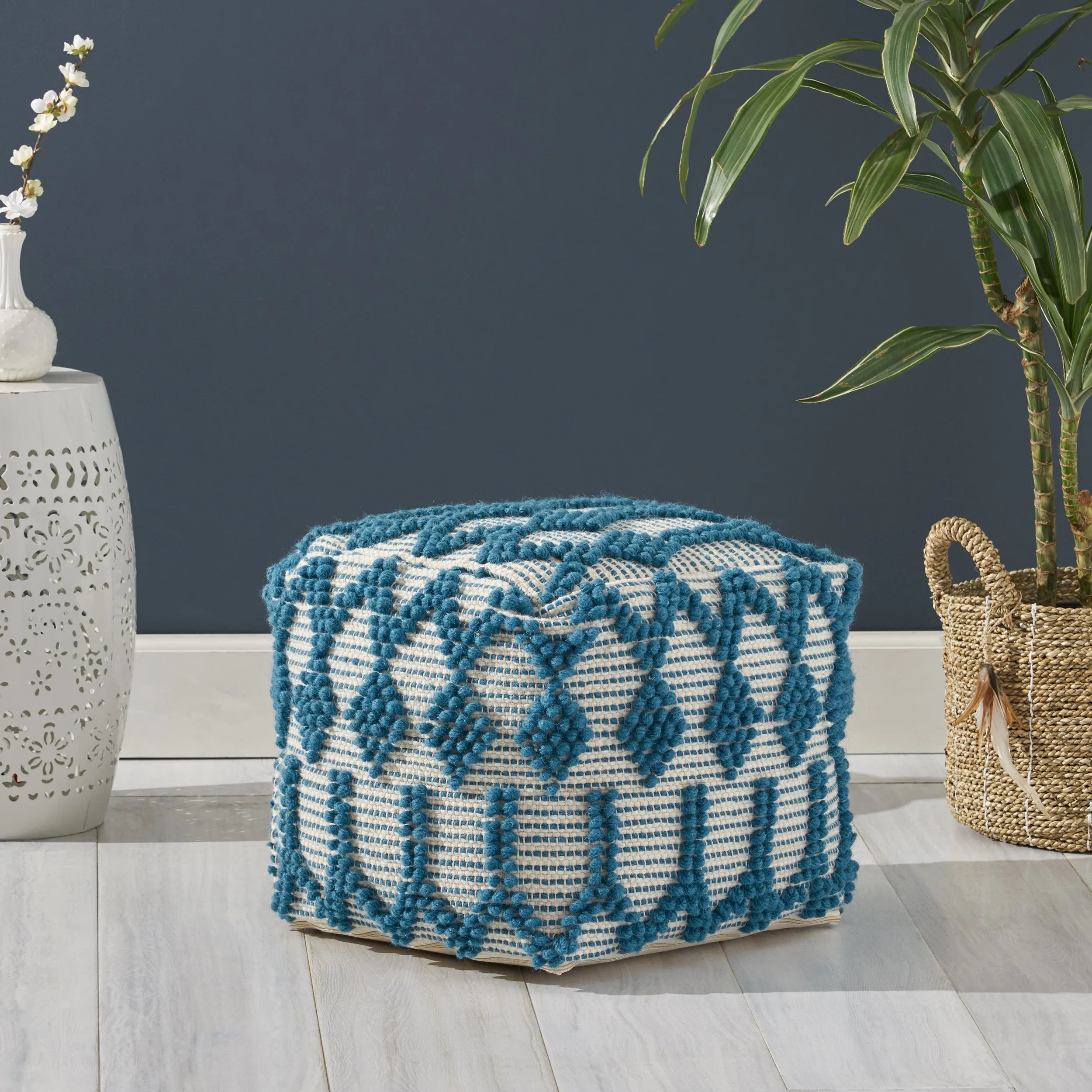 Gracious Boho Wool and Cotton Ottoman Pouf