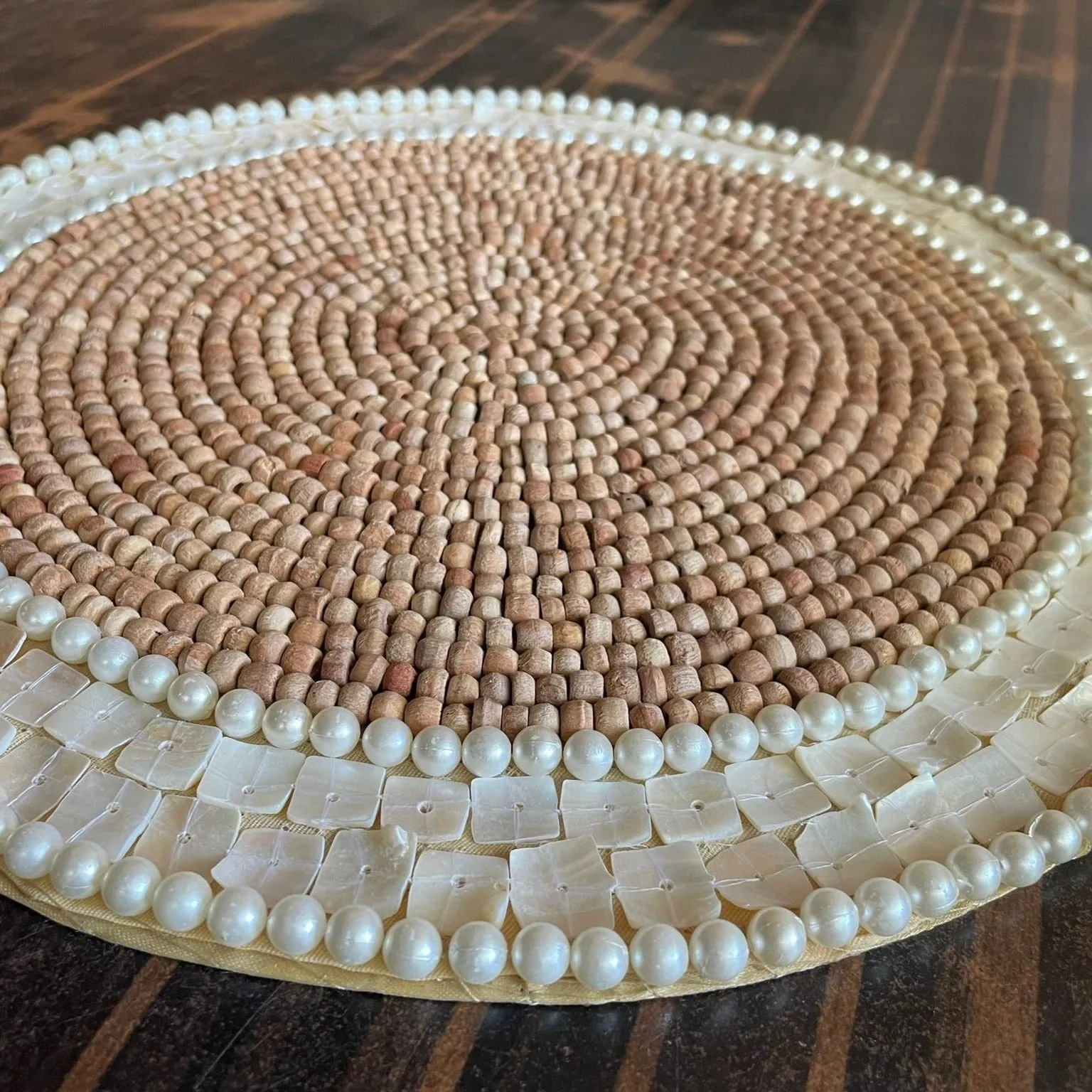 Handmade Pack Of 2 Shells & Wooden Beads Placemat For Dining & Side Table By APT