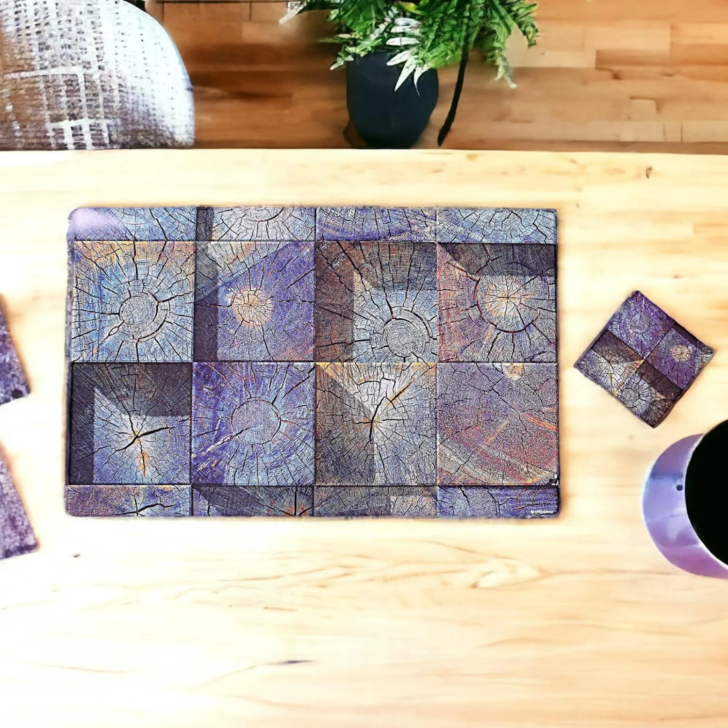 Heart Home Placemat | Table Placemats with Coasters | Table Placemats with Tea Coasters | Dining Table Placemats & Coasters Set | Tree Square | 12 Piece Set | Blue