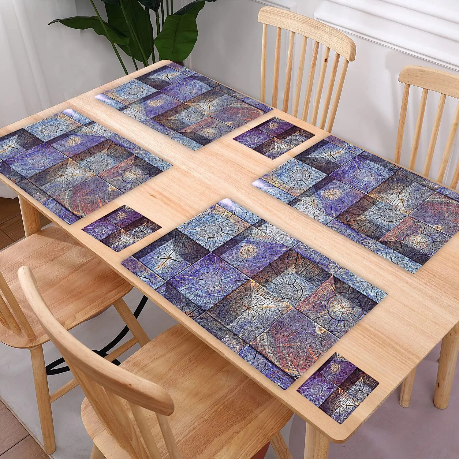 Heart Home Placemat | Table Placemats with Coasters | Table Placemats with Tea Coasters | Dining Table Placemats & Coasters Set | Tree Square | 12 Piece Set | Blue