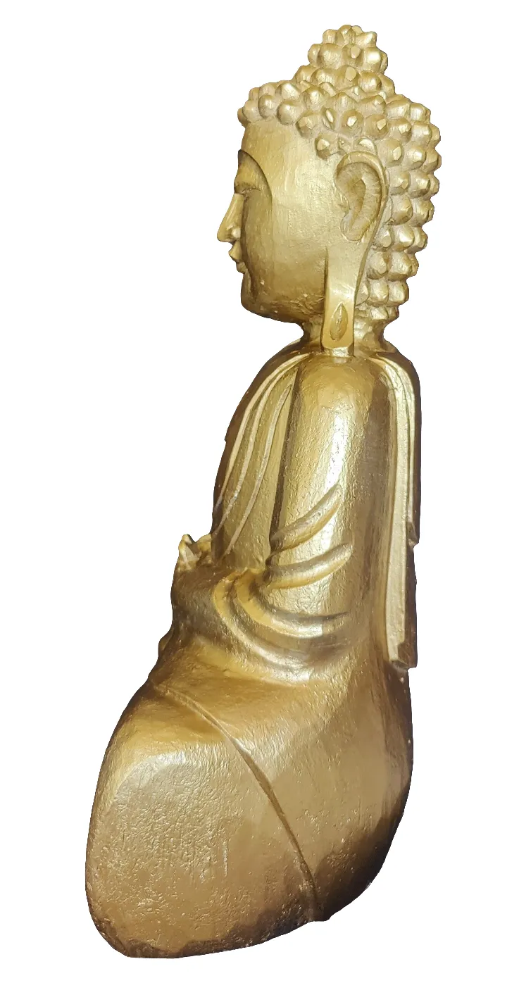 Home Decor. Tabletop Showpiece. Handcrafted Meditating Wooden Buddha Statue in Rustic Finish.