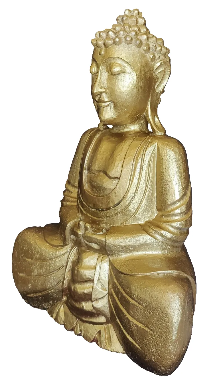 Home Decor. Tabletop Showpiece. Handcrafted Meditating Wooden Buddha Statue in Rustic Finish.